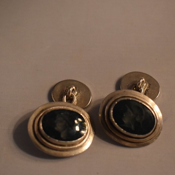 Pair of Sterling Silver and Bloodstone Intaglio Cufflinks – Jewelers Tag ($650)